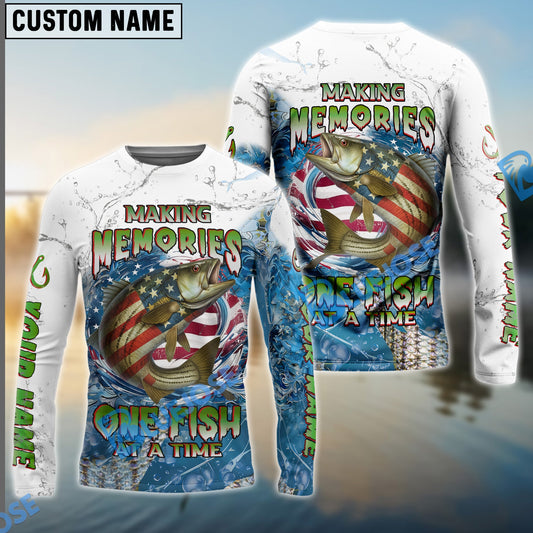 Bluejose Striped Bass Fishing Patriotic Splash ‚ÄúMaking Memories One Fish At A Time‚Äù Custom Name & Team Name 3D Shirts