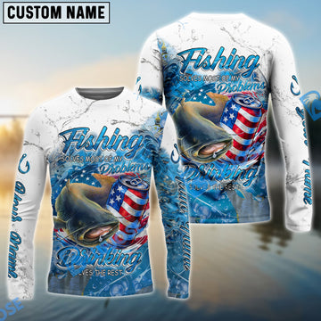 Bluejose Catfish Fishing Beer & Fishing Flag Quote ‚ÄúFishing solves most of my problems, drinking solves the rest‚Äù Dynamic Strike Pattern Custom Name & Team Name 3D Shirts