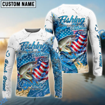 Bluejose Musky Fishing Beer & Fishing Flag Quote ‚ÄúFishing solves most of my problems, drinking solves the rest‚Äù Dynamic Strike Pattern Custom Name & Team Name 3D Shirts