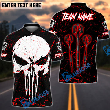 BlueJose Darts Triple Arrow Punisher Skull Personalized Name, Team Name Shirt (4 Colors)
