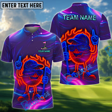 BlueJose Neon Fire Golf Ball Polo Shirt, Custom Name & Team Name 3D Shirts
