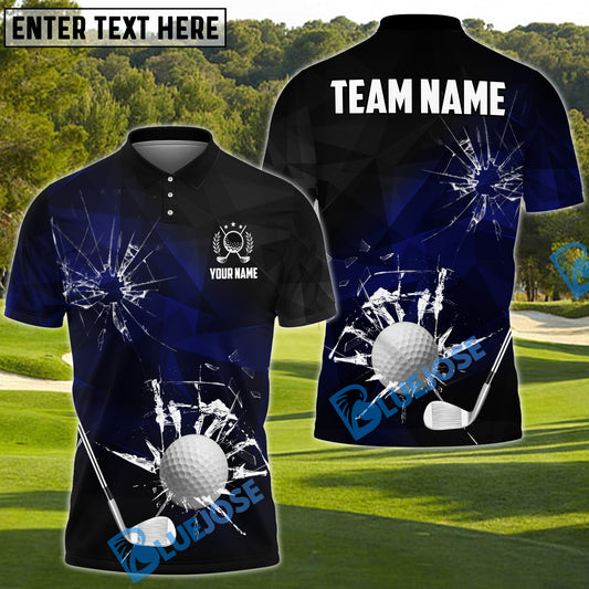 BlueJose Cracked Glass Effect Golf Shirt, Customized Name & Team Name 3D Shirts (4 Colors)