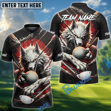 BlueJose Savage Wolf Golf Polo Shirt, Customized Name & Team Name 3D Shirts (4 Colors)