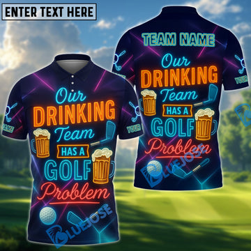 BlueJose Neon Beer Funny Golf Polo Shirt, Custom Name & Team Name Golf 3D Shirts
