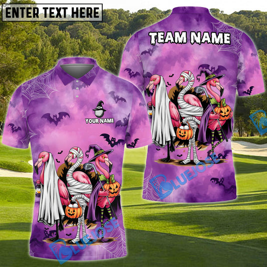 BlueJose Spooky Flamingo Halloween Funny Golf Shirt, Customized Name & Team Name 3D Shirts (4 Colors)