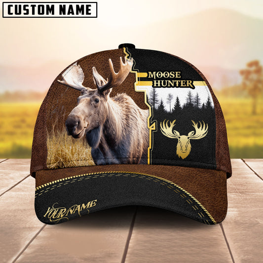 BlueJose Hunting Brown Leather Style Multicolor Options Personalized Name 3D Cap (6 color)