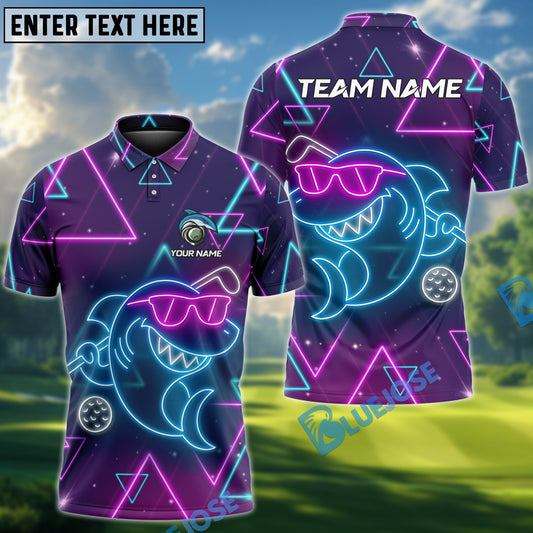 BlueJose Neon Shark Golf Polo Funny Golf Polo Shirt, Custom Name & Team Name Golf 3D Shirts