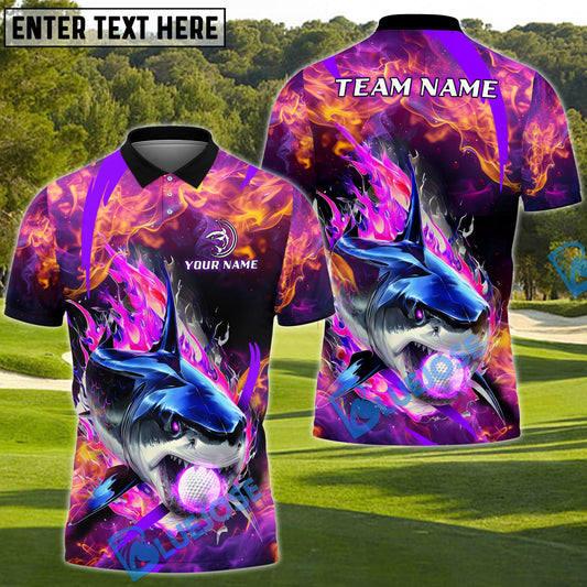 BlueJose Flaming Shark Swing Golf Polo Shirt, Custom Name & Team Name Golf 3D Shirts