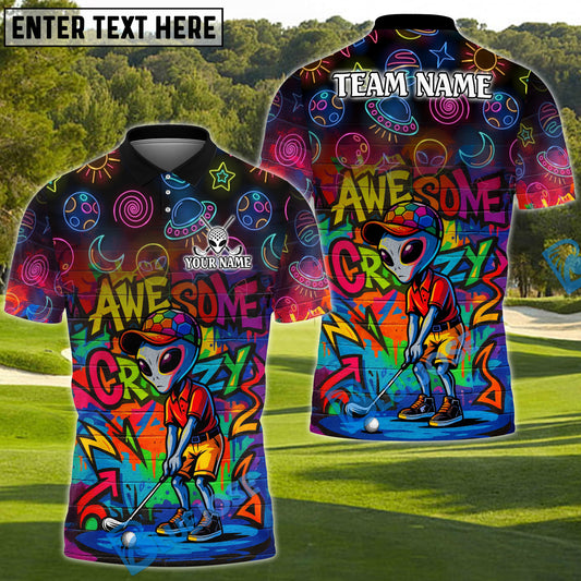 BlueJose Alien Swing Graffiti Golf Polo Shirt, Custom Name & Team Name Golf 3D Shirts