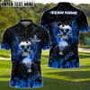 BlueJose Flaming Skull Golf Polo Shirt, Customized Name & Team Name 3D Shirts (4 Colors)