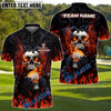 BlueJose Flaming Skull Golf Polo Shirt, Customized Name & Team Name 3D Shirts (4 Colors)