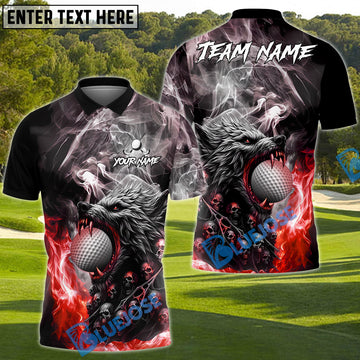BlueJose Fire Wolf Polo Golf Shirt, Customized Name & Team Name 3D Shirts (4 Colors)