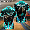 BlueJose Bowling And Pins Lightning Bowling Ball Character Customized Name, Team Name 3D Shirt (4 Colors)