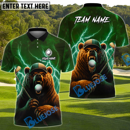 BlueJose Thunder Bear Golf Polo Shirt, Customized Name & Team Name 3D Shirts (4 Colors)