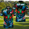 BlueJose Neon Skull Golf Monster Polo Shirt, Customized Name & Team Name 3D Shirts (4 Colors)