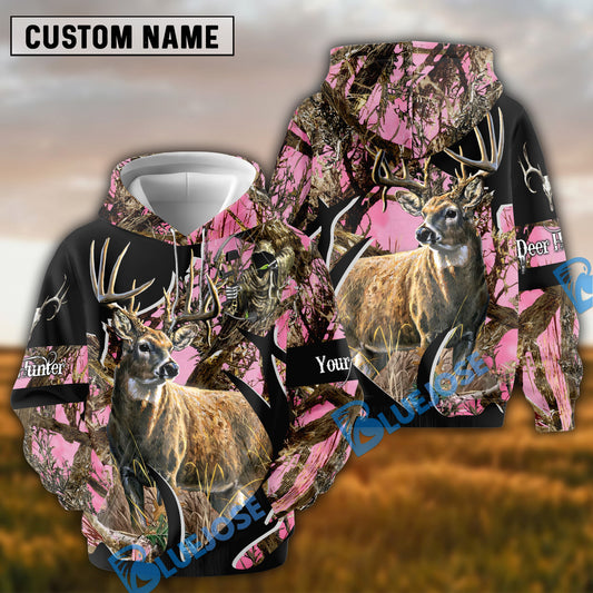 BlueJose Pink Camo Deer Hunter Hoodie Personalized 3D Hoodie For Hunting Lover
