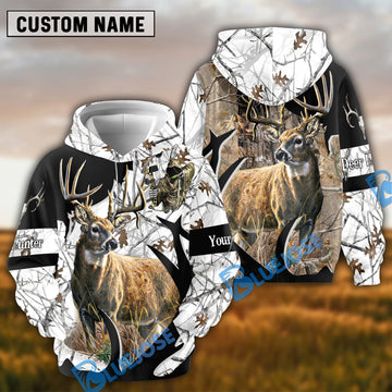BlueJose White Camo Deer Hunter Hoodie Personalized 3D Hoodie For Hunting Lover