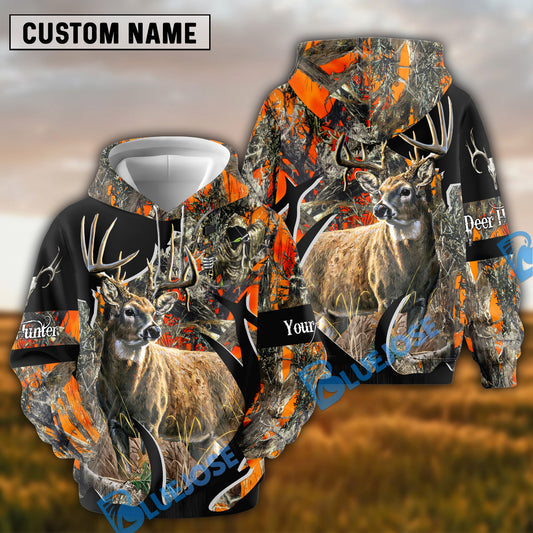 BlueJose Orange Camo Deer Hunter Hoodie Personalized 3D Hoodie For Hunting Lover