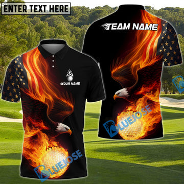 BlueJose Fire Eagle Golf Polo Shirt, Customized Name & Team Name 3D Shirts (4 Colors)