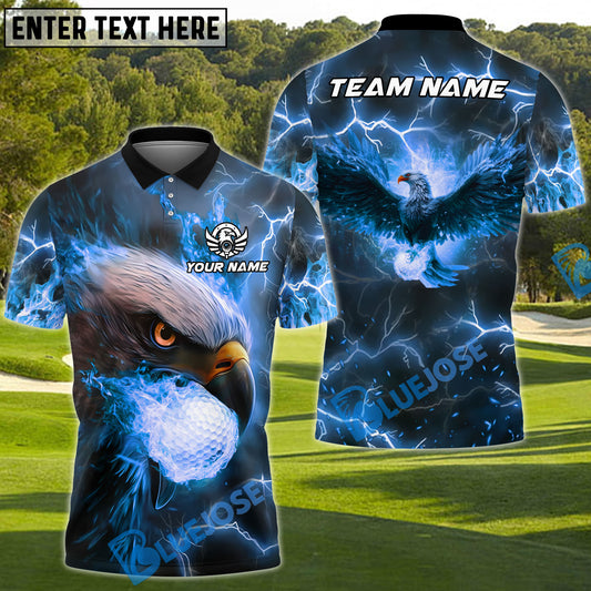 BlueJose Flaming Eagle Golf Polo Shirt, Customized Name & Team Name 3D Shirts (4 Colors)