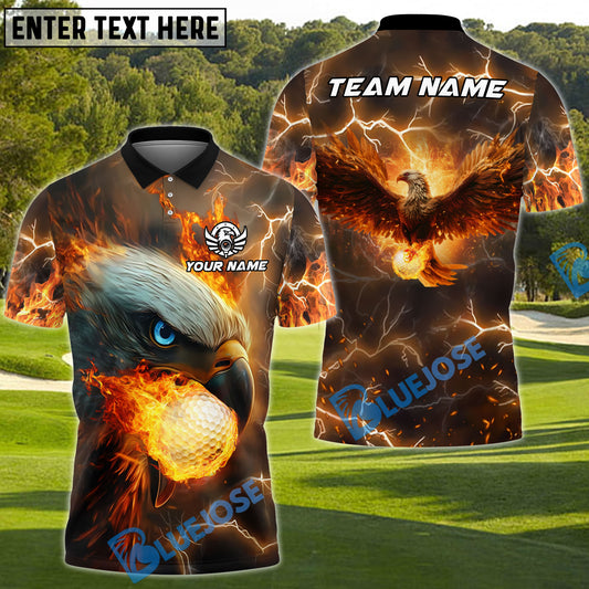 BlueJose Flaming Eagle Golf Polo Shirt, Customized Name & Team Name 3D Shirts (4 Colors)