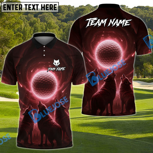 BlueJose Wolf Moon Swing Golf Polo Shirt, Customized Name & Team Name 3D Shirts (4 Colors)