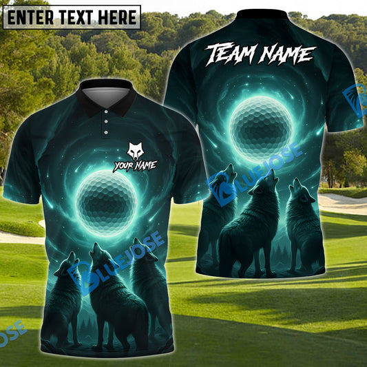BlueJose Wolf Moon Swing Golf Polo Shirt, Customized Name & Team Name 3D Shirts (4 Colors)
