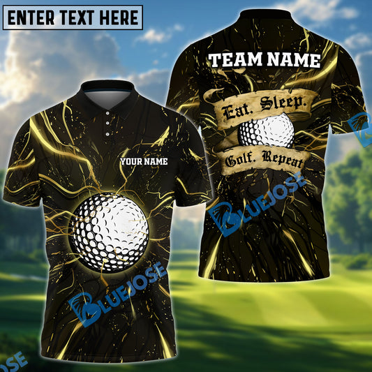 BlueJose Electric Golf Repeat Funny Golf Polo Shirt, Customized Name & Team Name 3D Shirts (4 Colors)