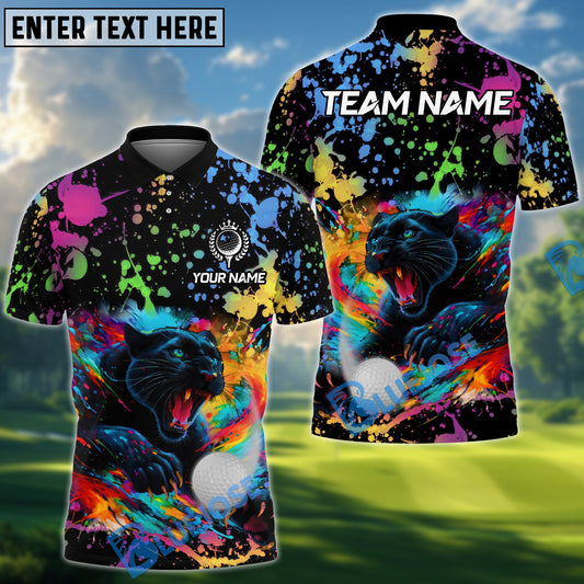 BlueJose Color Splash Panther Golf Polo Shirt Custom Name & Team Name 3D Shirts