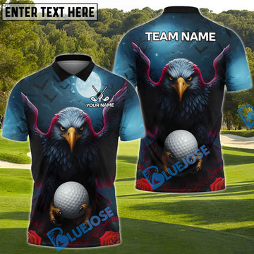 BlueJose American Eagle Moonlight Golf Polo Shirt Custom Name & Team Name 3D Shirts