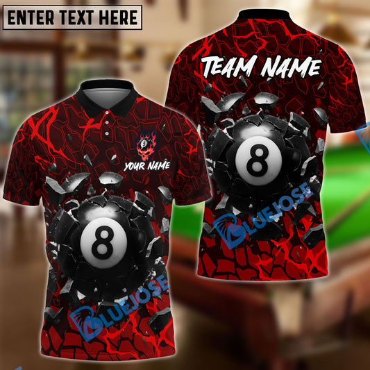 BlueJose Billiards 8-Ball Crack Wall Personalized Name, Team Name Unisex Shirt (6 Colors)