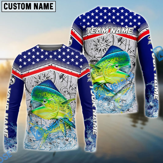 Bluejose Mahi-Mahi Fishing American Anchor Compass Lighthouse Graphic Custom Name & Team Name 3D Shirts