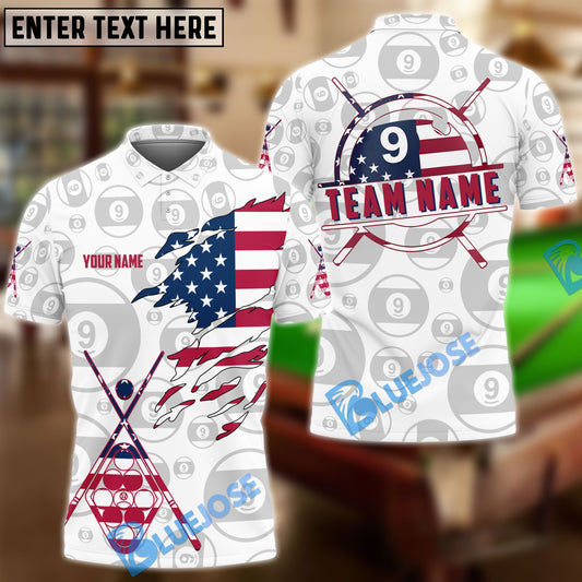 BlueJose Billiards Ball 8 And 9 White Ball Pattern US Flag Personalized Shirt (2 Colors)