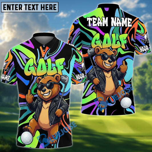 BlueJose Cool Bear Golf Polo Shirt, Customized Name & Team Name 3D Shirts (4 Colors)