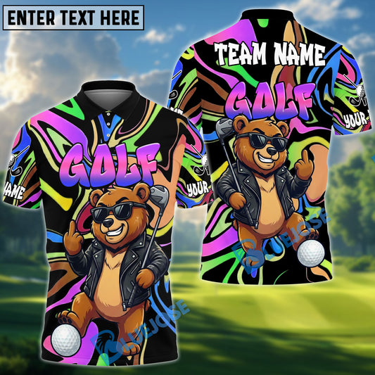 BlueJose Cool Bear Golf Polo Shirt, Customized Name & Team Name 3D Shirts (4 Colors)