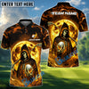 BlueJose Grim Reaper Fire Golf Polo Shirt, Customized Name & Team Name 3D Shirts (4 Colors)