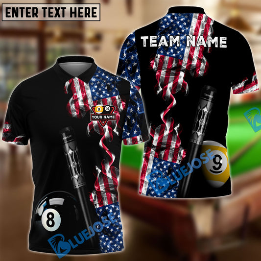 BlueJoses Billiards Ball 8 & 9 American Flag Smoke Deep Fantasy Customized Name, Team Name 3D Shirt