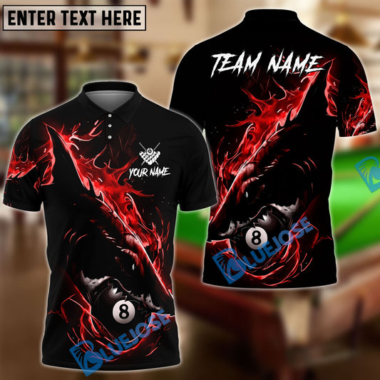 BlueJose Billiards Ball 8 Dark Shark Customized Name, Team Name 3D Shirt (4 Colors)