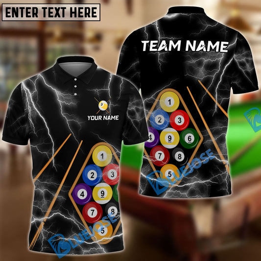 BlueJose Billiards Ball 9 Black Thunder Lightning Customized Name, Team Name 3D Shirt (6 Colors)