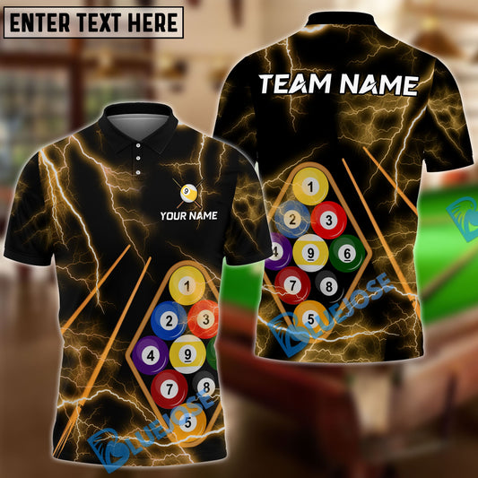 BlueJose Billiards Ball 9 Black Thunder Lightning Customized Name, Team Name 3D Shirt (6 Colors)