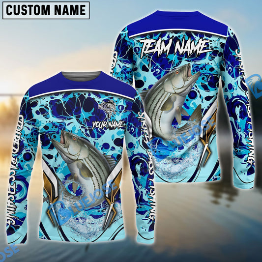 Bluejose Striped Bass Fishing Blue Fiction Sea Custom Name & Team Name 3D Shirts