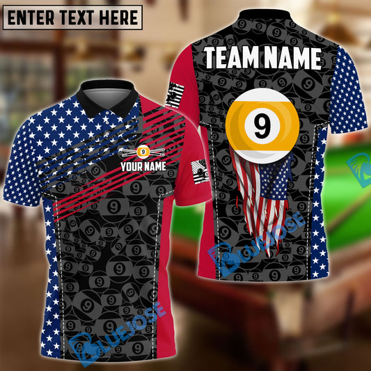 BlueJose Billiards Ball 8 And 9 American Flag Fly Up Personalized Shirt (2 Colors)