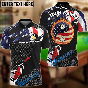 BlueJose Billiards 8&9 Ball Yinyang Ripped American Flag Personalized Shirt