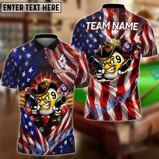 BlueJose Billiards 9 Ball Grumpy Cowboy American Flag Personalized Shirt
