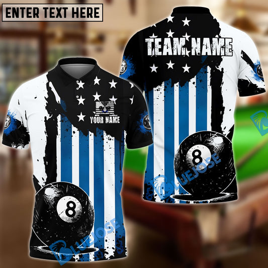 BlueJose Billiards 8 Ball American Flag Striped Colorful Customized Name, Team Name 3D Shirt (6 Colors)