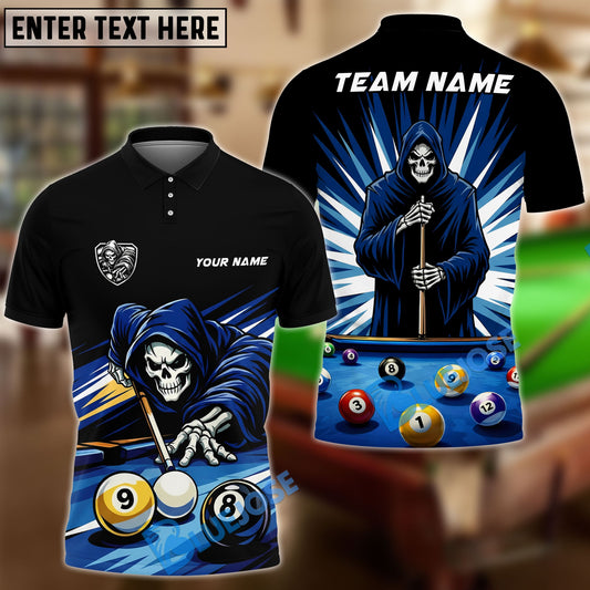 BlueJose Billiards 8 Ball 9 Ball Reaper Cue Master Customized Name, Team Name 3D Shirt (6 Colors)