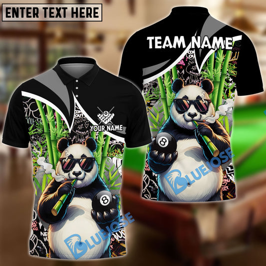 BlueJose Billiards 8 Ball Funny 420 Smoking Panda Customized Name, Team Name 3D Shirt (6 Colors)