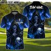 BlueJose Shadow Skull Golf Polo Customized Name, Team Name 3D Shirts (4 Colors)