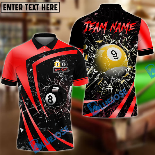 BlueJose Billiards 8 Ball & 9 Ball Metallic Break Glass Customized Name, Team Name 3D Shirt (6 Colors)