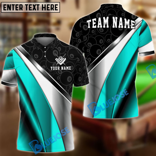 BlueJose Billiards 8 Ball Metallic Plate Pattern Customized Name, Team Name 3D Shirt (6 Colors)